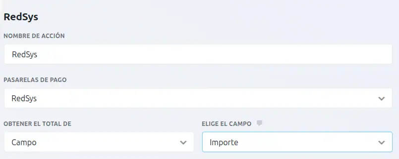 Configuración RedSys dentro del formulario
